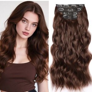 Sofeiyan Clip in Hair Extensions 5PCS 18 inch Chocolate Wavy Curly Thick Hair